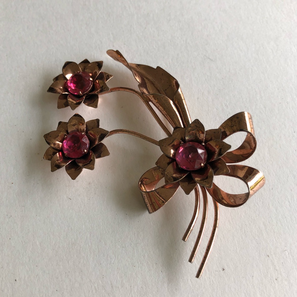 Vintage Rose Gold Sterling Silver Floral Brooch
